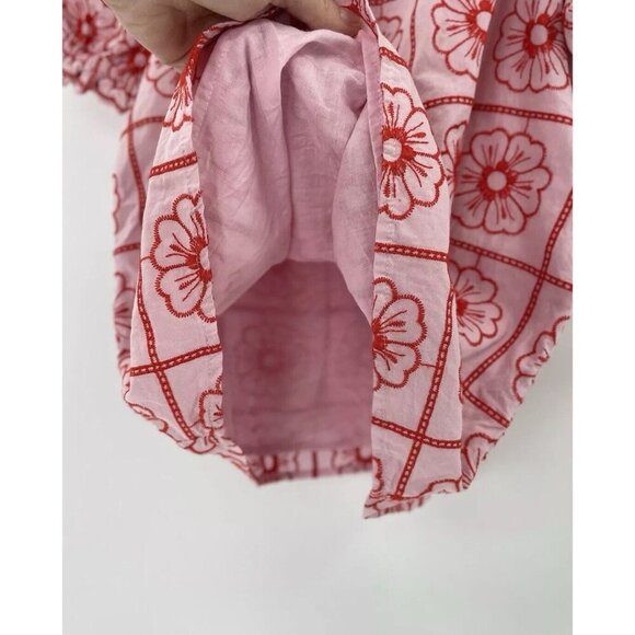 Crewcuts Girls Pink &‎ Red Floral Embroidered Puff Sleeve Lined Blouse Size XL - Picture 4 of 10